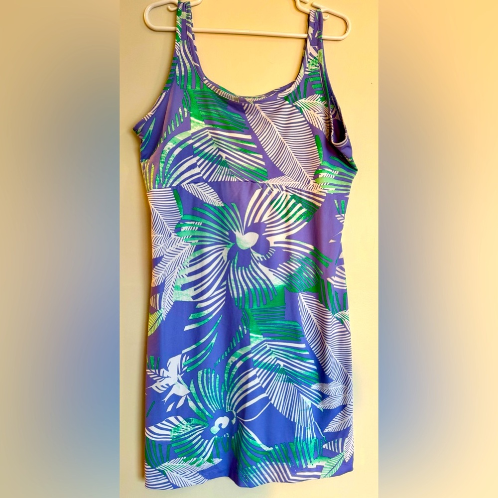 Columbia PFG Freezer Palm Print Tank Dress - pastel green and lavender- XXL